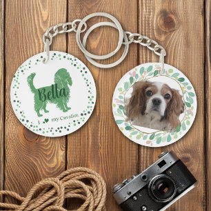 CustomGreen Cavalier Silhouette and Photo Keychain