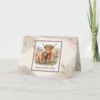 CustomHappy Mother’s Day Highland Cow Neutral Boho Card