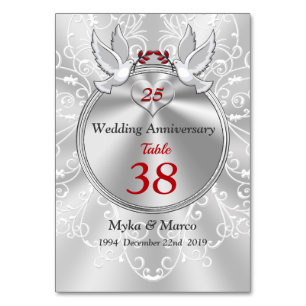 Customisable 25th Anniversary Table Cards Any YEAR