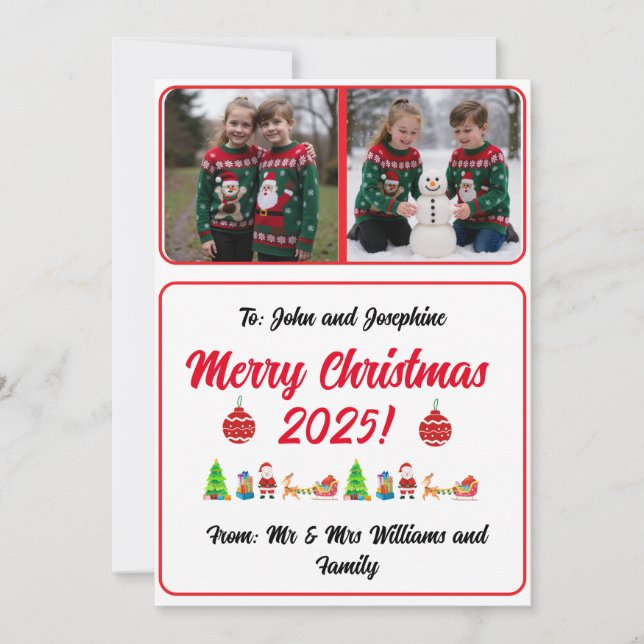 Customisable 2 Photo Traditional Christmas Card (Front)