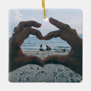 Customisable 2-sided Elegant Scrolls 2 Photo Ceram Ceramic Ornament