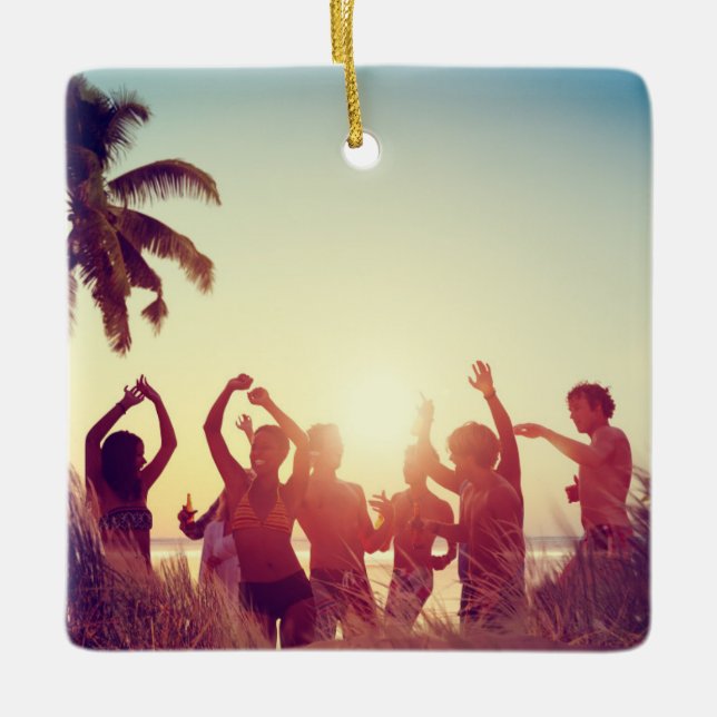 Customisable 2-sided Elegant Scrolls 2 Photo Ceramic Ornament (Front)