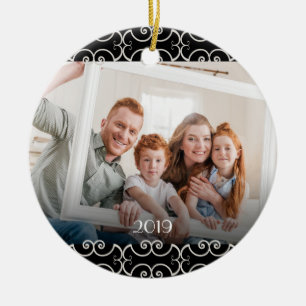 Customisable 2-sided Elegant Scrolls 2 Photo Ceramic Tree Decoration