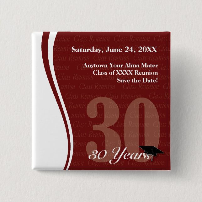Customisable 30 Year Class Reunion Pin (Front)