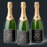 Customisable 30th Birthday party Thank you Favour Sparkling Wine Label<br><div class="desc">Add a touch of elegance to your 30th birthday party favours with our "Black Gold Confetti Design Customisable 30th Birthday Party Thank You Favour Champagne Label." These customisable labels feature a sophisticated black and gold confetti design and allow you to personalise them with your name and birthday date. Attach them...</div>