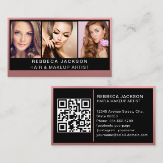 Customisable 3 Photo Salon Makeup Hair stylist  Business Card