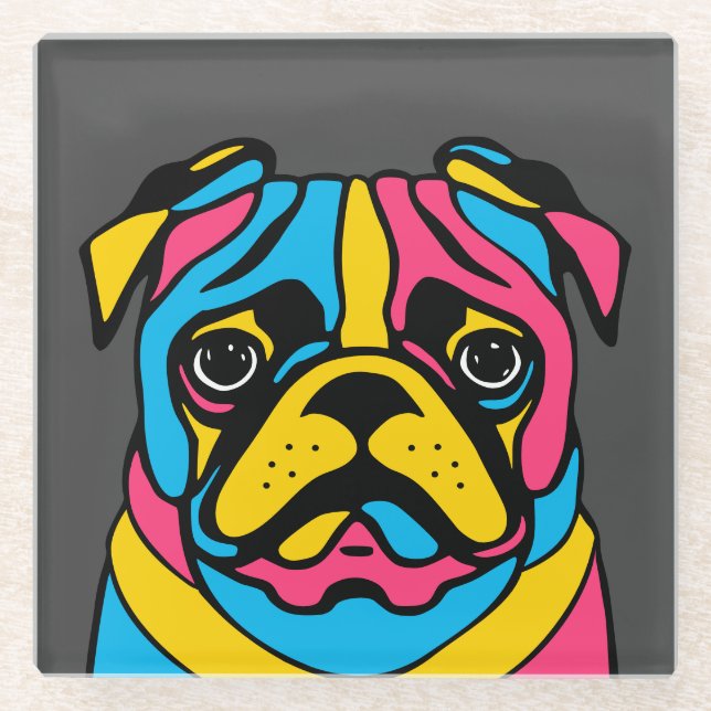 customisable 3 tone pug glass coaster (Front)