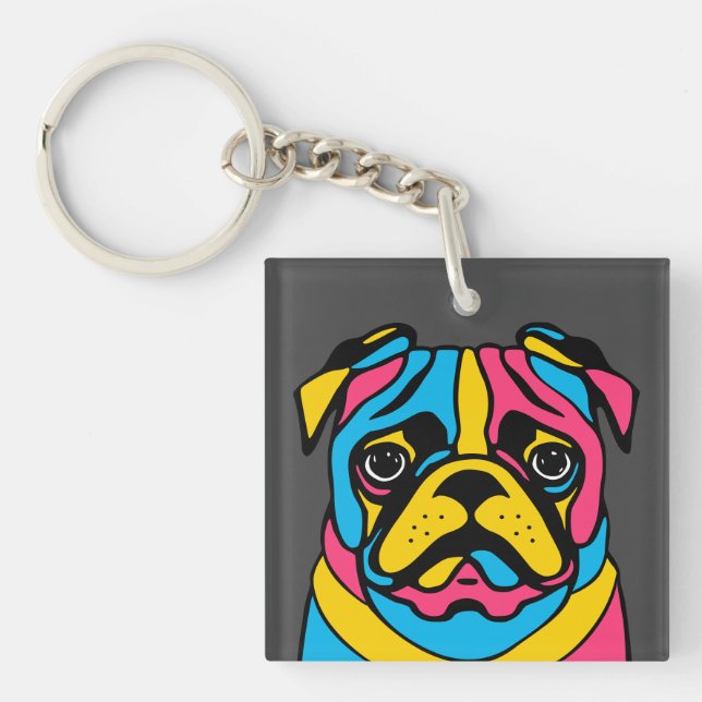 customisable 3 tone pug key ring (Front)