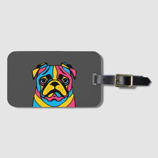 customisable 3 tone pug luggage tag (Front Horizontal)