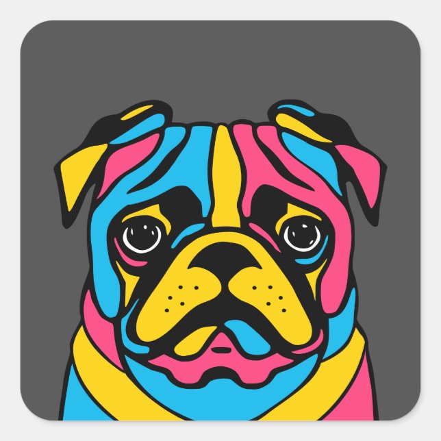 customisable 3 tone pug square sticker (Front)