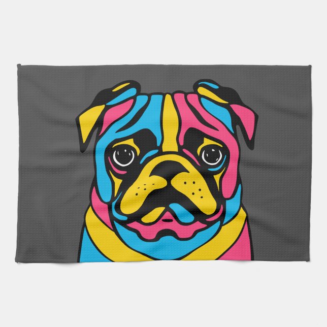 customisable 3 tone pug tea towel (Horizontal)
