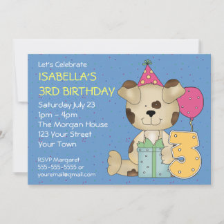 Customisable 3rd Birthday Puppy Dog Invitation