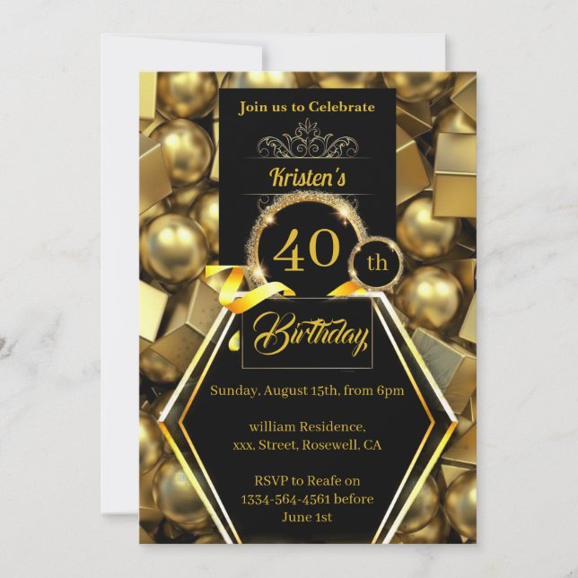 Customisable 40th Birthday Invitation (Front)