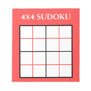 Customisable 4 by 4 Sudoku Template Red Notepad