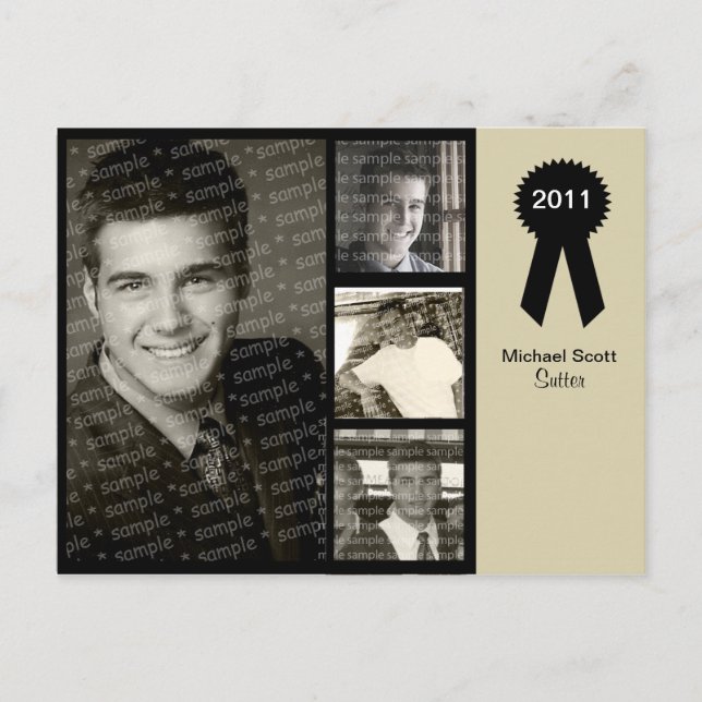 Customisable 4-photo Black and Beige Grad Card (Front)