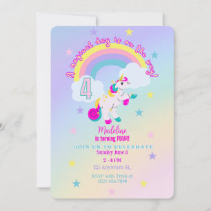 Customisable 4th Birthday Unicorn Invitation