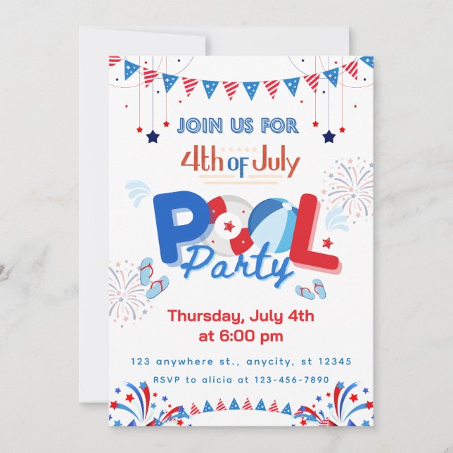 Customisable 4th of July Party Invitation (Front)