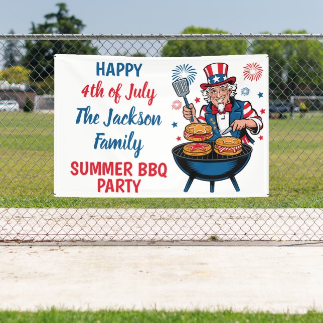 Customisable 4th of July Summer BBQ Party Banner (Insitu)