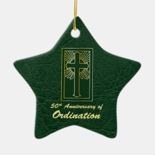 Customisable 50th Anniversary of Ordination Green Ceramic Tree Decoration