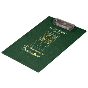 Customisable 50th Anniversary of Ordination Green Clipboard