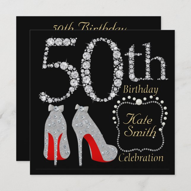 Customisable 50th Birthday Party Invitation (Front/Back)