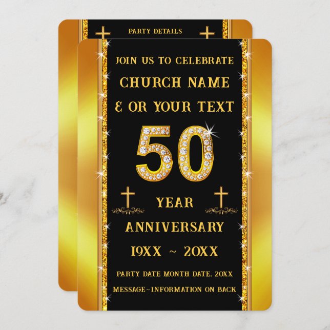 Customisable, 50th Church Anniversary, Invitations (Front/Back)