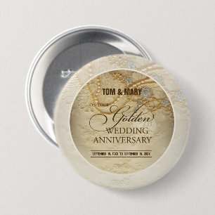 Customisable, 50th Wedding Anniversary Pearls 7.5 Cm Round Badge