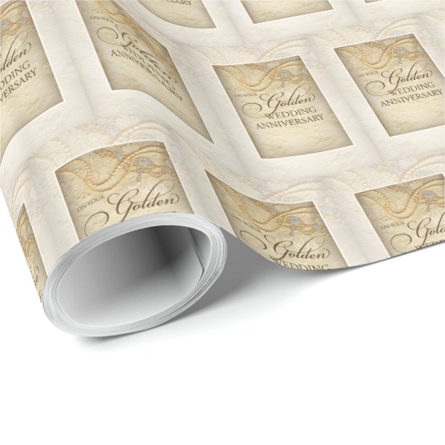 Customisable, 50th Wedding Anniversary Pearls Wrapping Paper (Roll Corner)