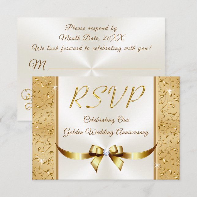 Customisable 50th Wedding Anniversary RSVP Cards (Front/Back)