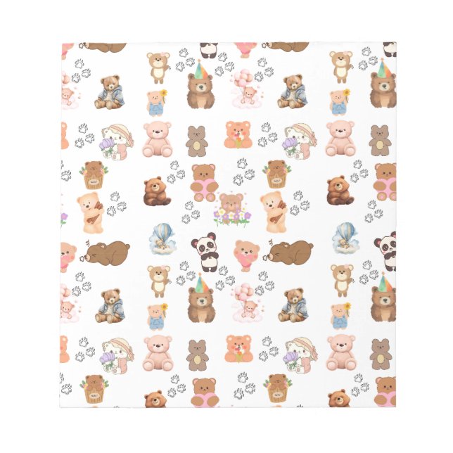 Customisable 5.5" x 6" Notepad Bear Pattern with  (Front)