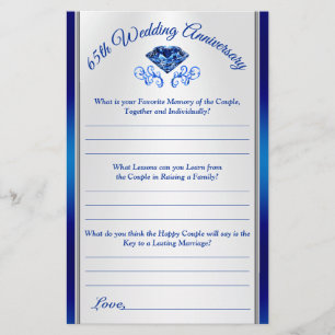 Customisable 65th Anniversary Party Question Sheet