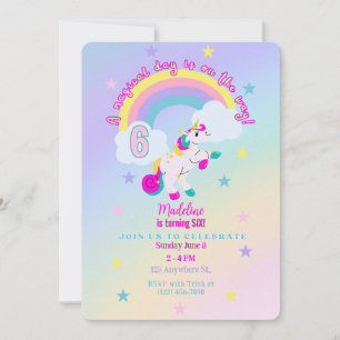 Customisable 6th Birthday Unicorn Invitation