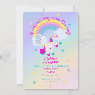 Customisable 8th Birthday Unicorn Invitation