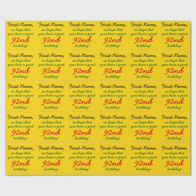 Customisable 92nd Birthday Wrapping Paper (Flat)