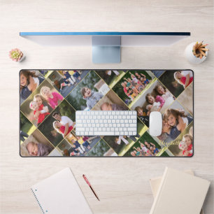 Customisable 9 Photo Collage Monogram Home Office Desk Mat