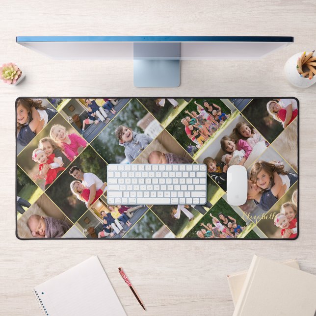 Customisable 9 Photo Collage Monogram Home Office Desk Mat (Customizable 9 Photo Collage Monogram Home Office Desk Mat)