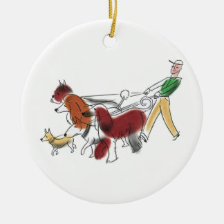Customisable Abstract Art Dog Walker and Dogs Ceramic Tree Decoration