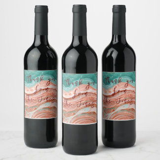 Customisable Abstract Coral and Teal    Wine Label