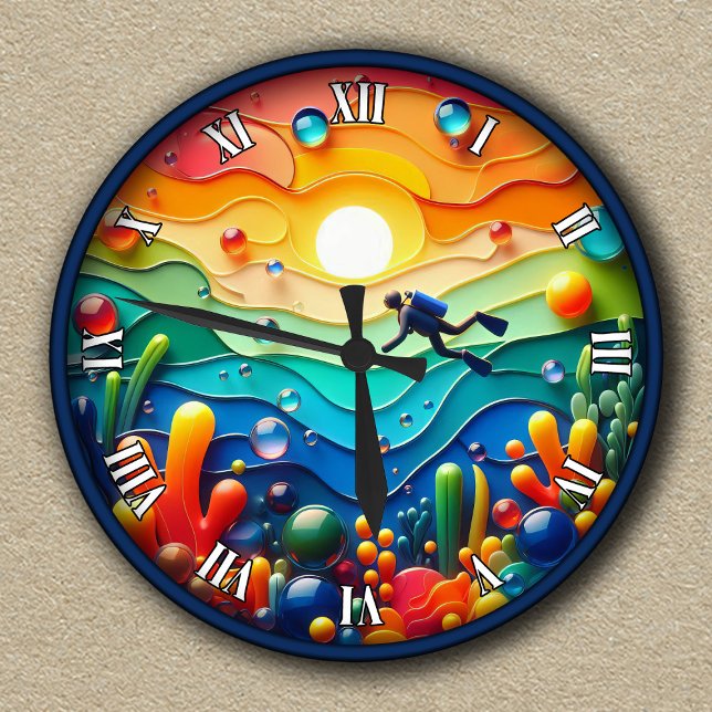 Customisable Abstract Underwater Adventure  Round Clock (Creator Uploaded)