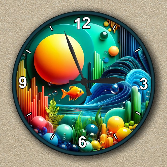 Customisable Abstract Vibrant Ocean  Round Clock (Creator Uploaded)