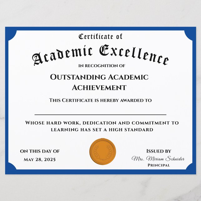 Customisable Academic Achievement Certificate (Creator Uploaded)