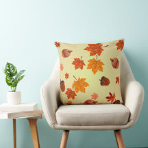Customisable Acorn & Autumn Leaves Throw Pillow