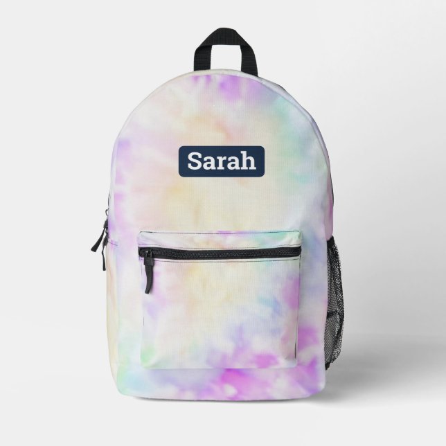 Customisable Add Name Pastel Tie Dye Backpack (Front)