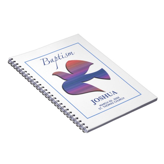 Customisable, Adult Baptism Dove Spiral Notebook (Right Side)