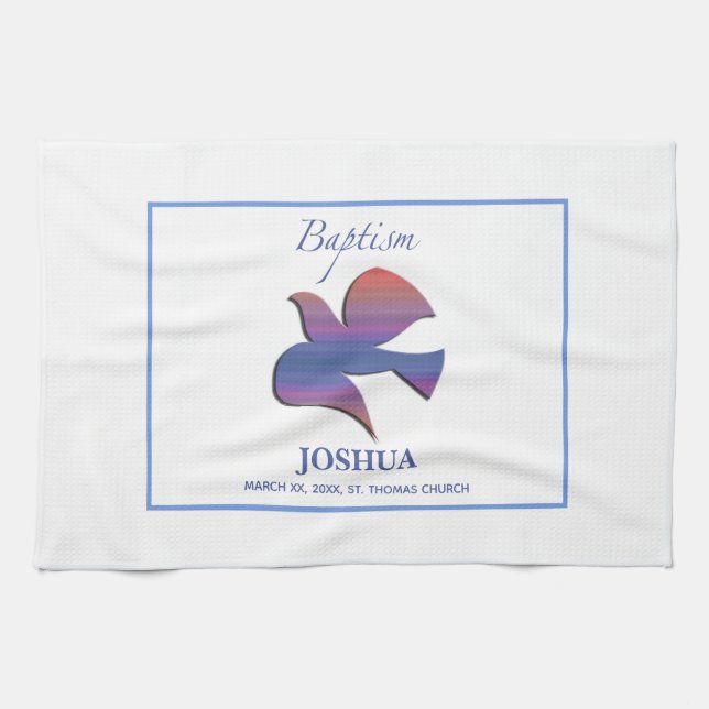 Customisable, Adult Baptism Dove Tea Towel (Horizontal)