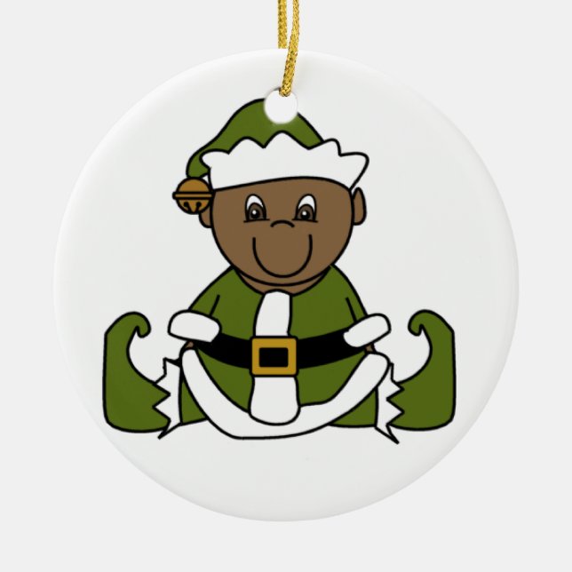 Customisable African American Baby Elf Ornament (Front)