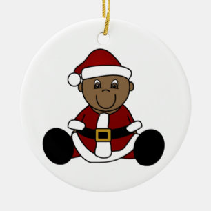 Customisable African American Baby Santa Ornament