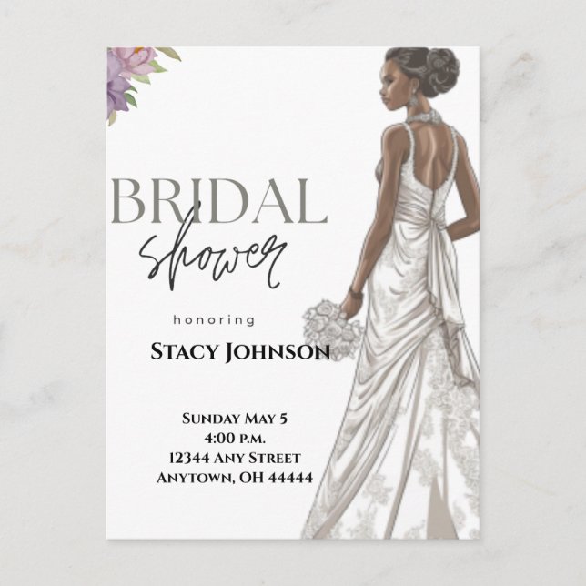 Customisable African-American Bride Bridal Shower Postcard (Front)