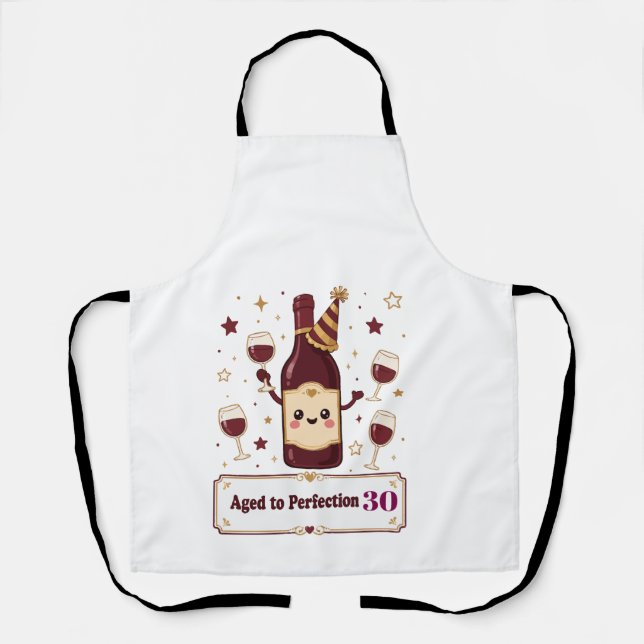 Customisable Aged to Perfection Cute Wine Birthday Apron (Front)