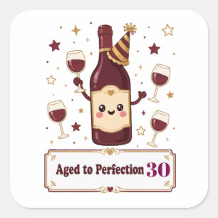 Customisable Aged to Perfection Cute Wine Birthday Square Sticker